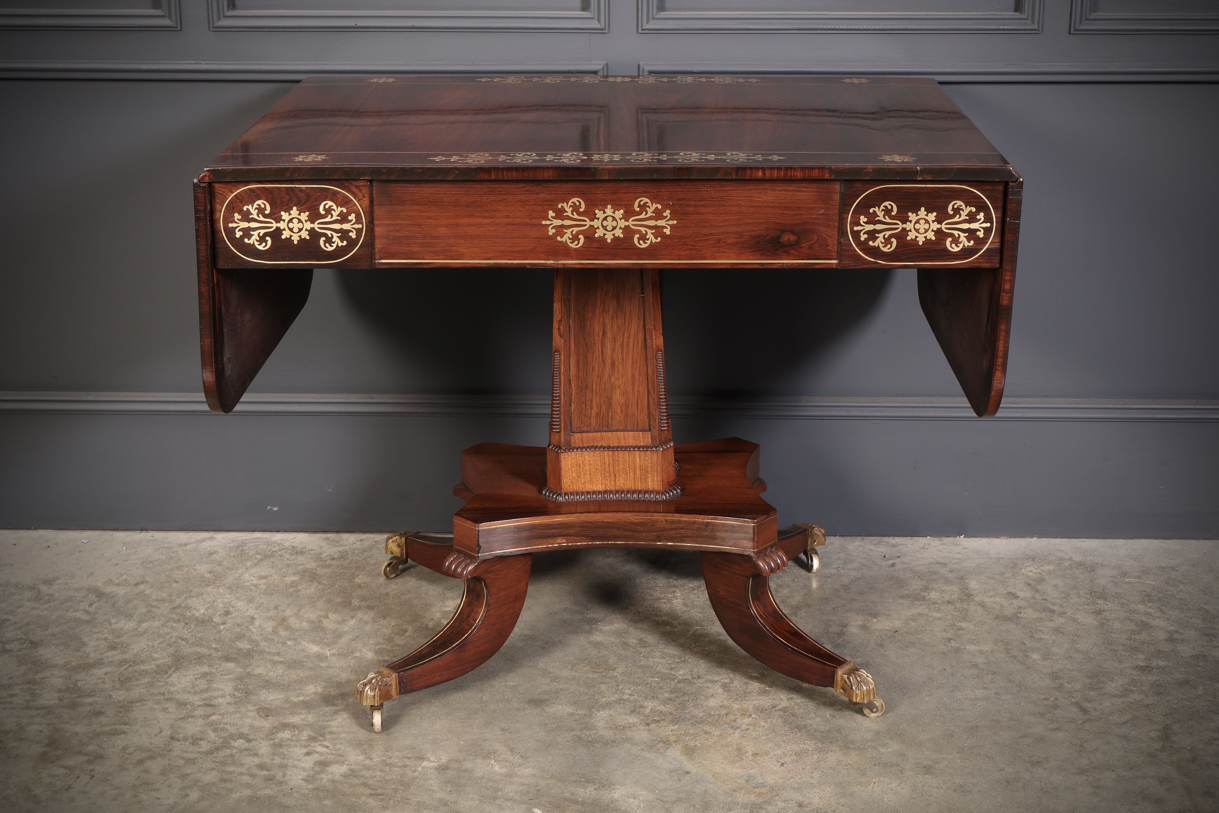 Regency Rosewood Brass Inlaid Sofa Table - Image 19